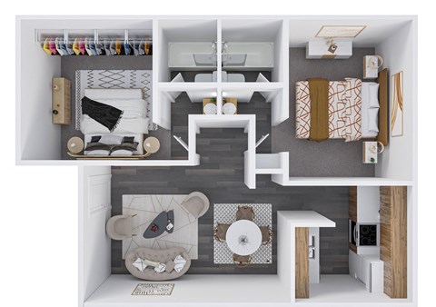 Floor plan for 2 beds, 2 baths, 825 sqft